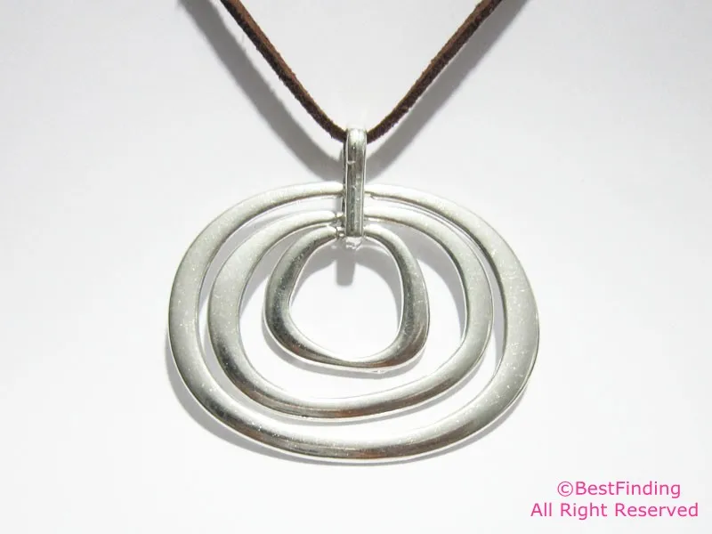 Irregular circle pendant Antique silver circle Loop statement necklace