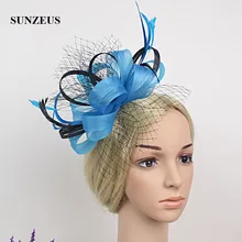 Модные Цветные смеси Свадебные шляпы с перьями черный тюль женские танцевальные украшения для волос cappelli sposa SH27