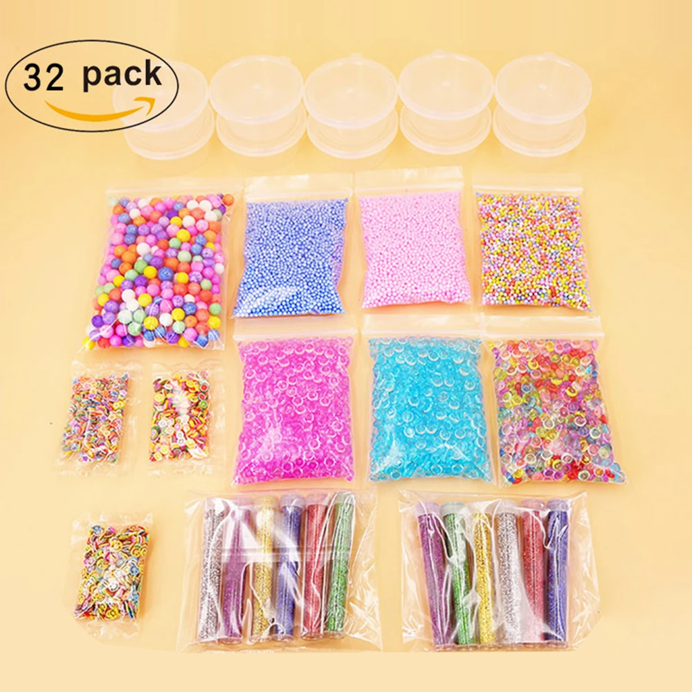 

32Pack Slime Making Kit DIY Craft Colorful Foam Ball Granule Flat Beads Glitter Powder Polymer Clay Set Slime Filler Accessories