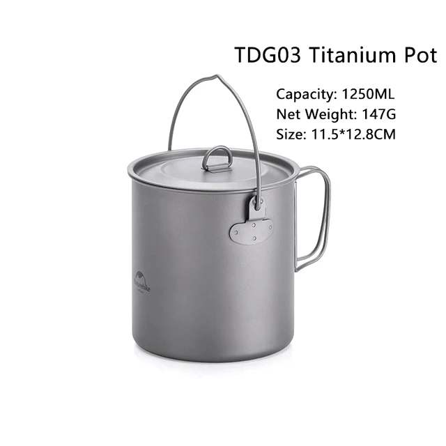 Naturehike al aire libre de titanio olla freír Pan taza de la luz Ultra-Camping senderismo Picnic vajilla utensilios de cocina 800 ml 1250 ml