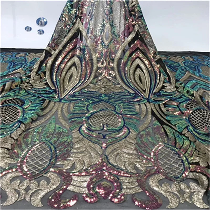 

Beautiful Design Sequined Embroidered Mesh Lace Fabric For Women Party Dress Lace African Sequins Guipure Net Lace Material