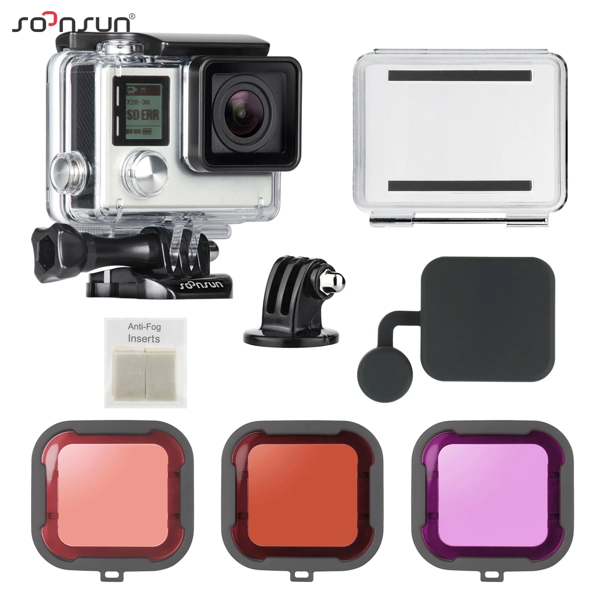 

SOONSUN 40M Underwater Waterproof Housing Case Cover w/ Dive Color Lens Filter Kit for GoPro Hero 3 3+ 4 for Go Pro Accessories