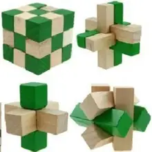 Новинка 4 шт./партия зеленый 2 цвета игрушки Классический IQ 3D деревянные блокировка заусенцев головоломки головоломка игра игрушка для взрослых детей