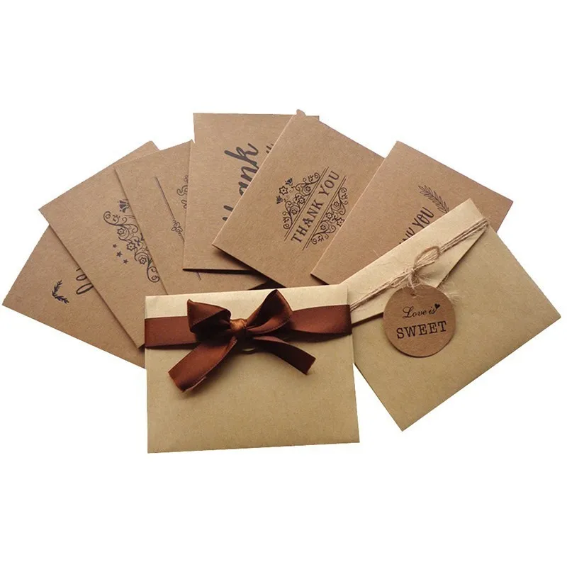 

6 Sets Vintage Kraft Paper Thank You Invitations Card Gift Greeting Card Envelope Sticker Happy Birthday Card Wedding Bomboniere