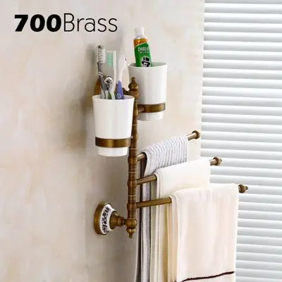 Античные аксессуары для ванной комнаты, латунный держатель для туалетной бумаги, держатель для полотенец, кольцо, настенный набор для ванной - Цвет: Towel Bar 2 Holder