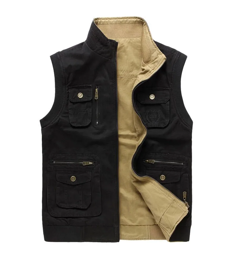 M~3XL 2015 Autumn Spring Reversible Casual Men Vest Coat AFS JEEP Cotton Pocket Cargo Outdoor Sleeveless Jackets Waistcoat Vests (10)