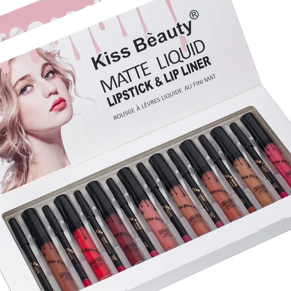 Kiss beauty maquiagem Матовая жидкая помада карандаш стойкий водонепроницаемый блеск для