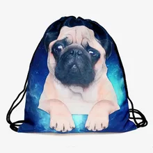 Mops hund 3D druck mini rucksack frauen die 2016 neue kordelzug String Rucksack mochila feminina Reise sac a dos taschen