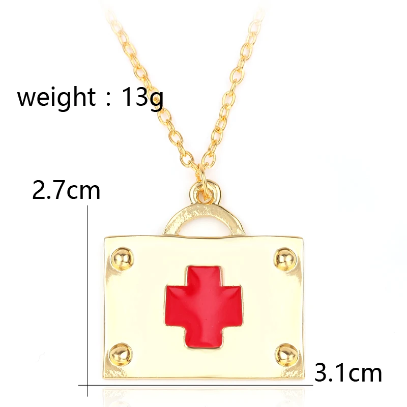 First Aid Kit Shape Necklace Gold Color Red Cross Medical Pendant