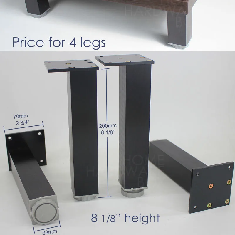 20cm black metal legs adjustable height square aluminum furniture