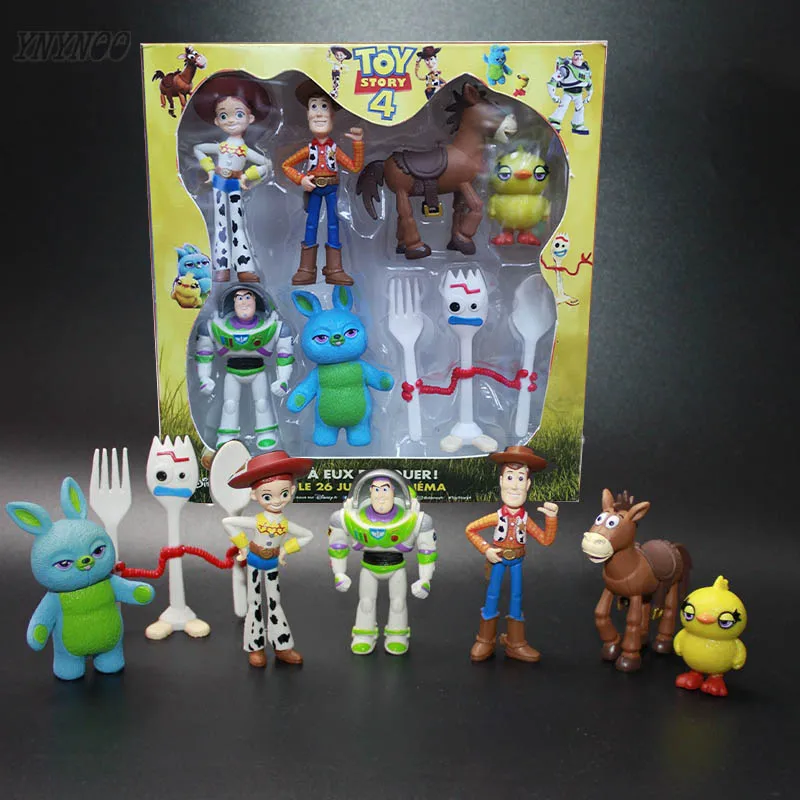

7pcs/set Toy Story 4 Buzz Lightyear Woody Jessie Lotso Bullseye Horse forky little green men Action Figure for child with box
