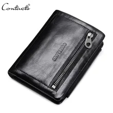 Men Genuine Leather Wallet Card Holder Coin Pouch Zipper Small Purse Trifold Fashion Money Bag 2019