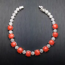 Натуральный красный коралл Gem браслет натуральный драгоценный браслет 925 серебряный браслет модные элегантные звезды женские Свадебная вечеринка ювелирные изделия