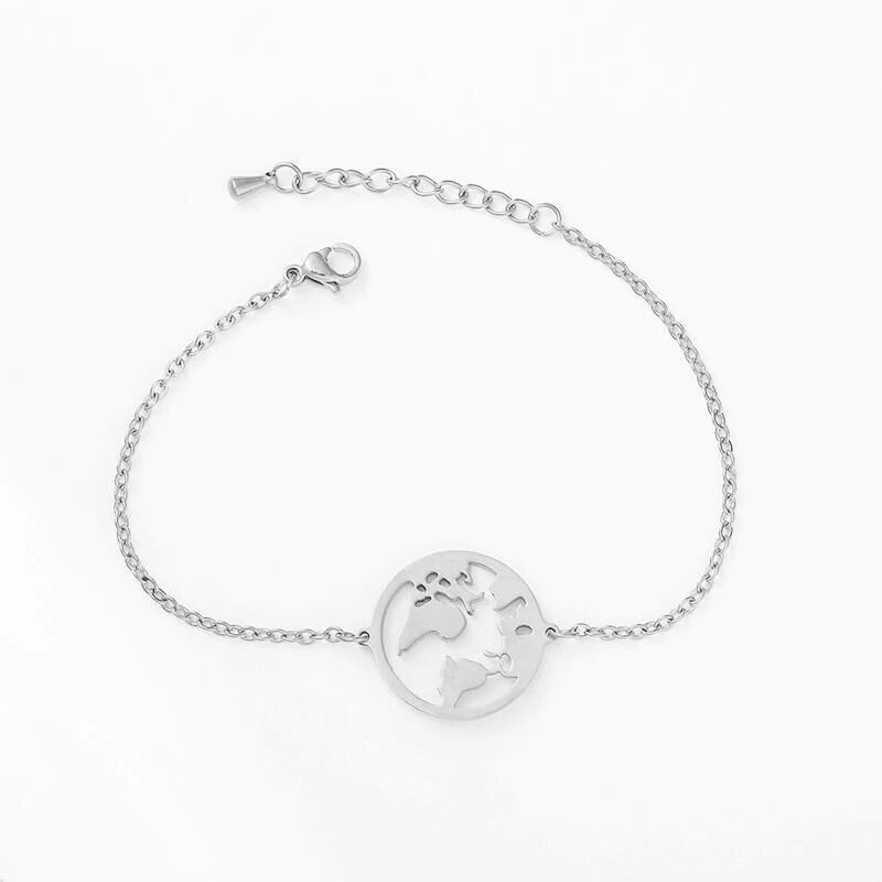 

World Map Stainless Steel Bracelet For Women Simple Adjustable Rose Gold Silver Vintage Jewelry Bangles Bracelets Earth Day Gift
