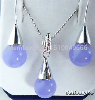 

Hot sale FREE SHIPPING>>>>Purple jade Silver Pendant Necklace Earrings