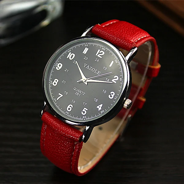 YAZOLE кварцевые часы для мужчин часы лучший бренд класса люкс модные мужские часы повседневные кожаные часы Relogio Masculino Relog Hodinky Ceasuri - Цвет: Red Black