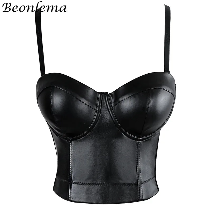 

BEONLEMA Black Faux Leather Corset Top Bras Gothic Clothes Women Sexy Bustier Bodice Goth Plus Size Steampunk Corsage Party Tops