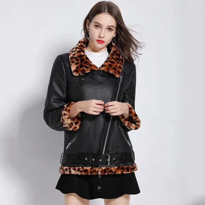 Ly Varey Lin пальто из искусственной кожи с меховым воротником зимняя куртка