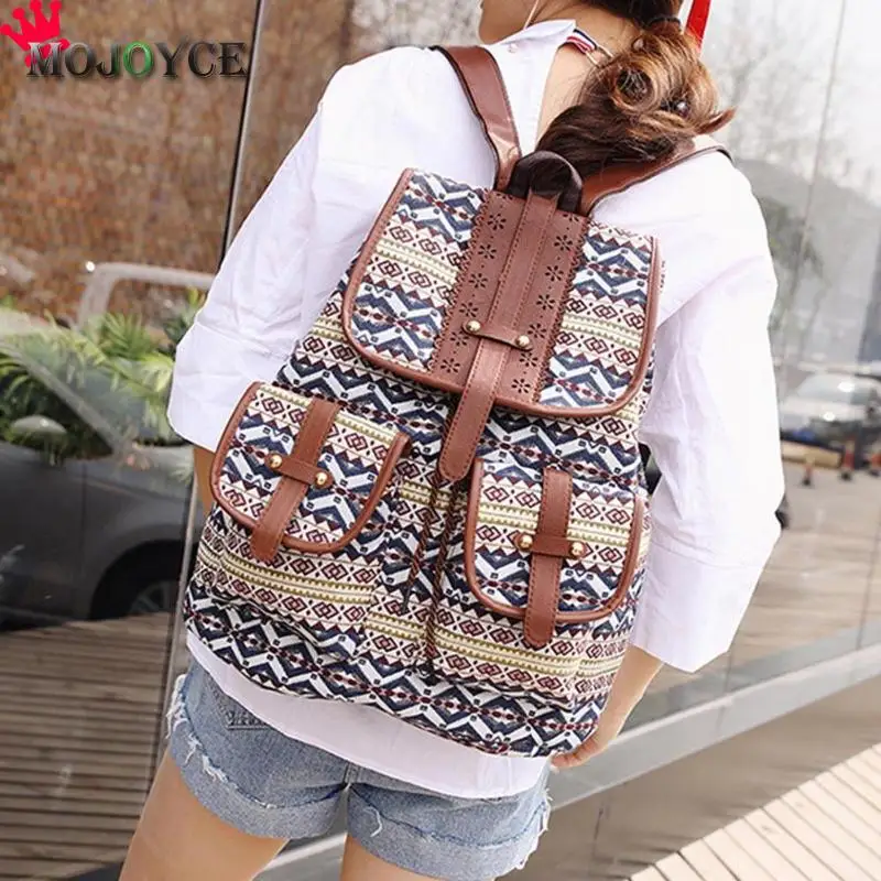 Bohemian Mini Backpack Vintage Printed Canvas for Women 2018 Bagpack