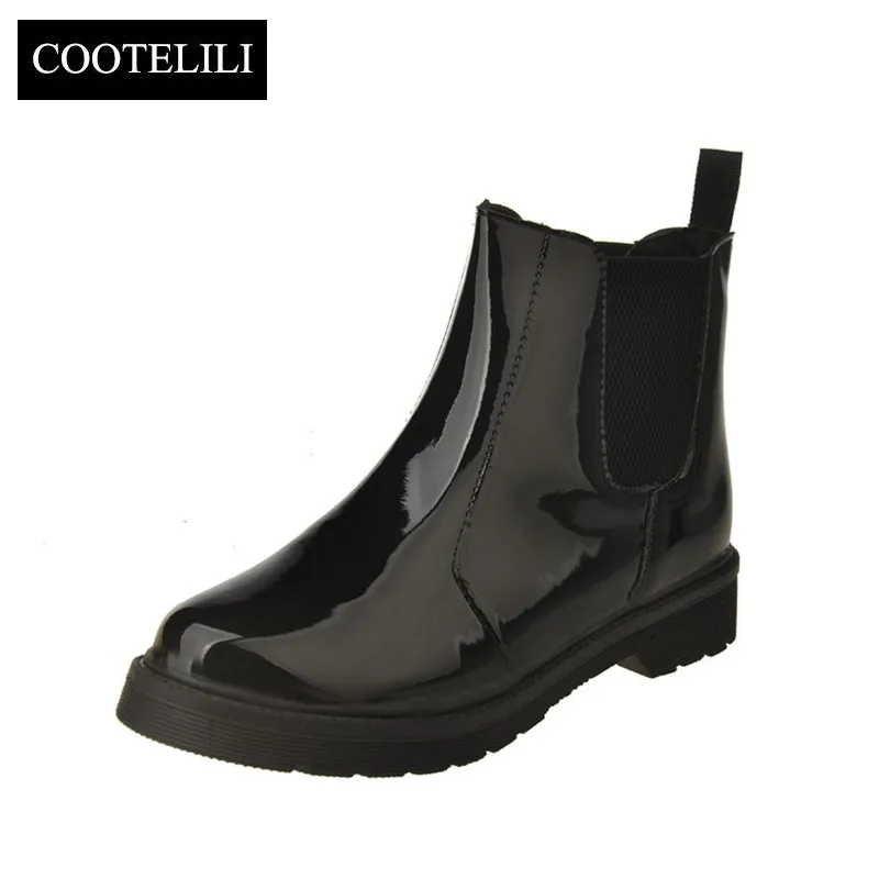 Женские ботильоны из лакированной кожи на плоской подошве|women ankle boots flat|patent leather