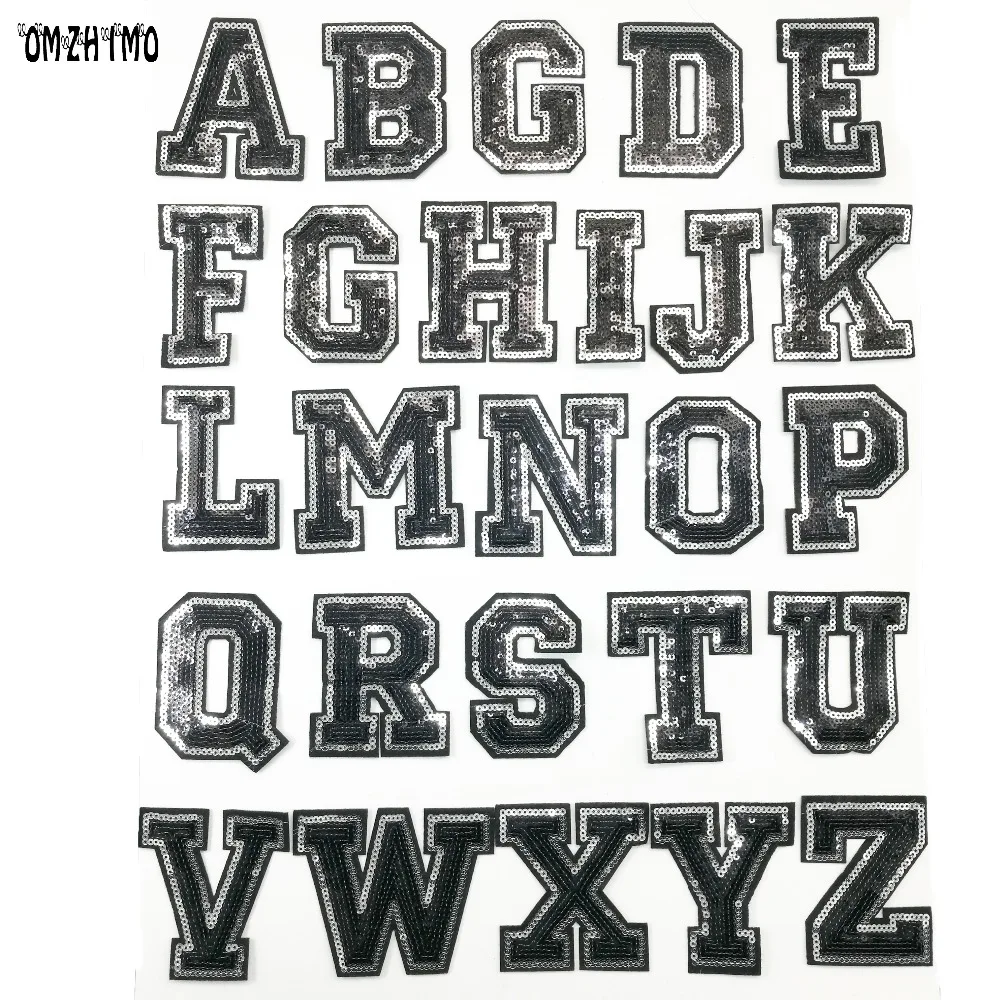 

26 English Letters alphabet Sequined Patches Embroidered Iron On letters Patch For Clothing name Badge Paste T-shirt Jeans DIY