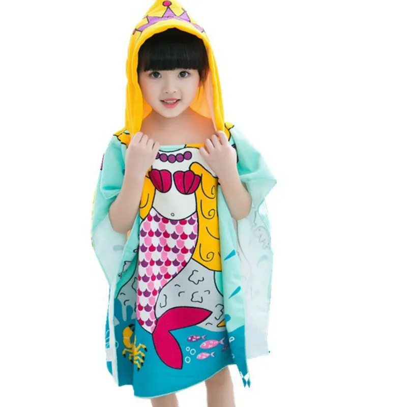 Baby Bath Towel Children Cotton Bathrobes Cartoon Mermaid Swim Robes