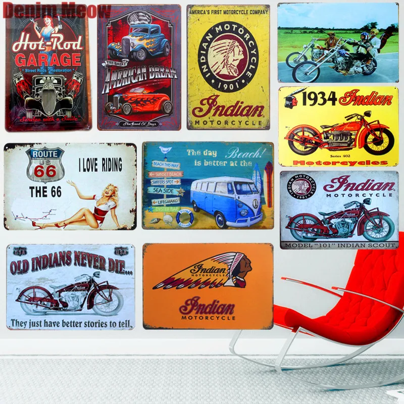Motorcycle Route 66 Retro Metal Tin Signs Home Garage Vintage Decorative Metal Plates Bus Wall Stickers Art Poster 20*30 CM N189
