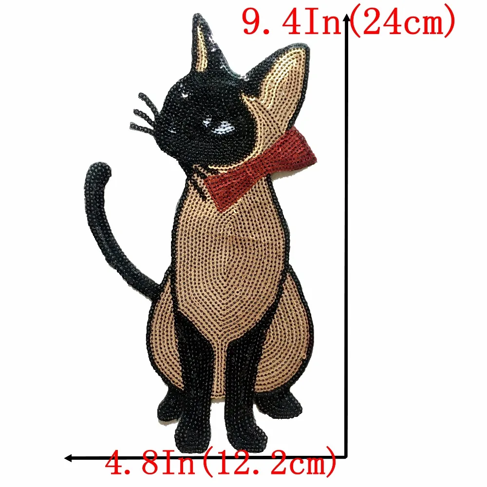 

DIY patch Gold with White Mr. Cat Sequined Patch for Clothes Iron on Sequins Cat Patches 2PCS/set