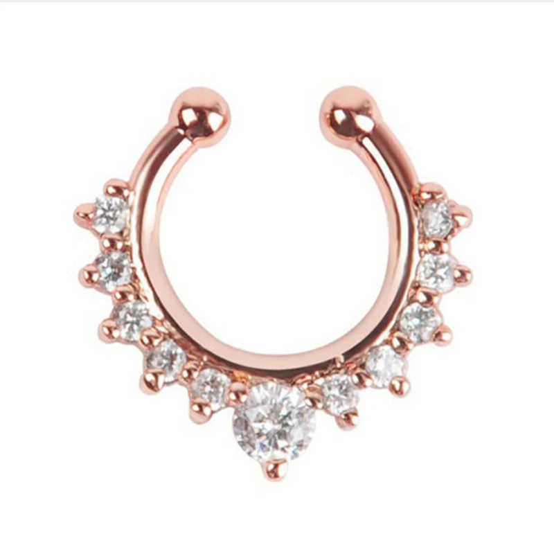 Qevila Crystal Fashion Clicker Fake Septum for Women Body Clip Hoop Vintage Fake Nose Ring Faux Piercing Body Jewelry Wholesale (7)