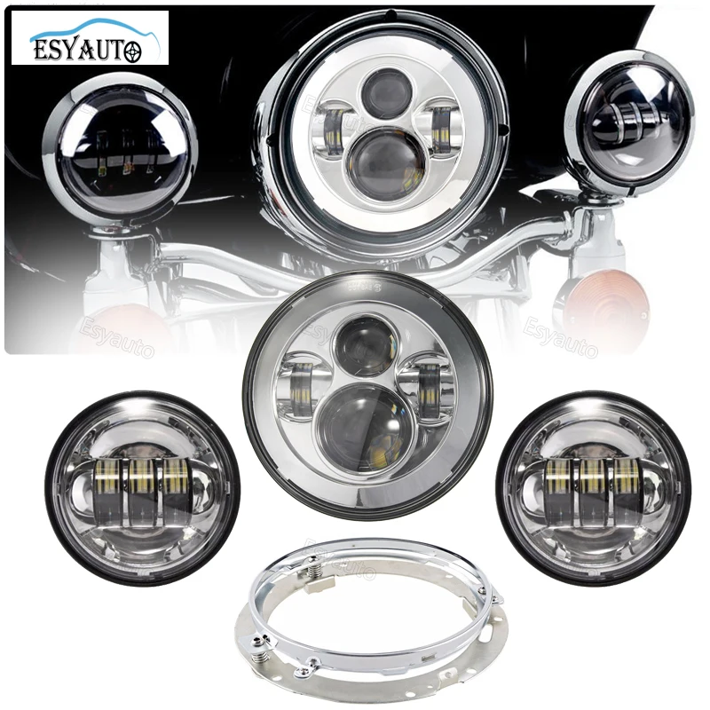 

Motorcycle 7 inch Headlight Hi/Lo Beam 4.5 Inch 30W LED Auxiliary LED Fog Lamps 7 inch Bracket Ring for lighting