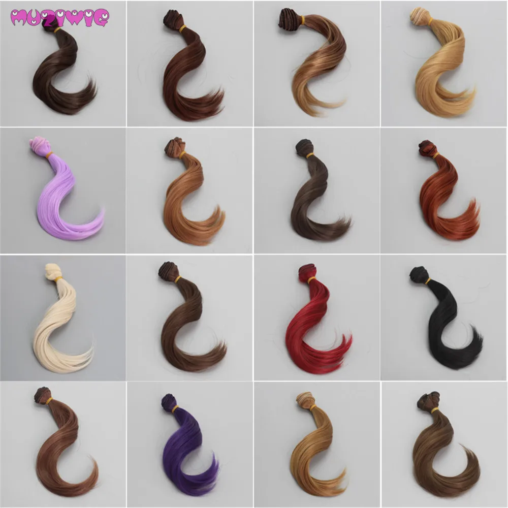 

15cm Synthetic Fiber Big Wavy Khaki Yellow Blue Red Hair Refires Extensions for All Dolls DIY Doll Wigs