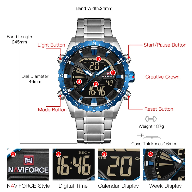 Топ люксовый бренд NAVIFORCE мужские спортивные военные часы кварцевые