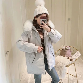 

Down cotton women's short paragraph 2019 new winter Loose large size zipper Big fur collar Hooded Solid color Down cotton coatw8