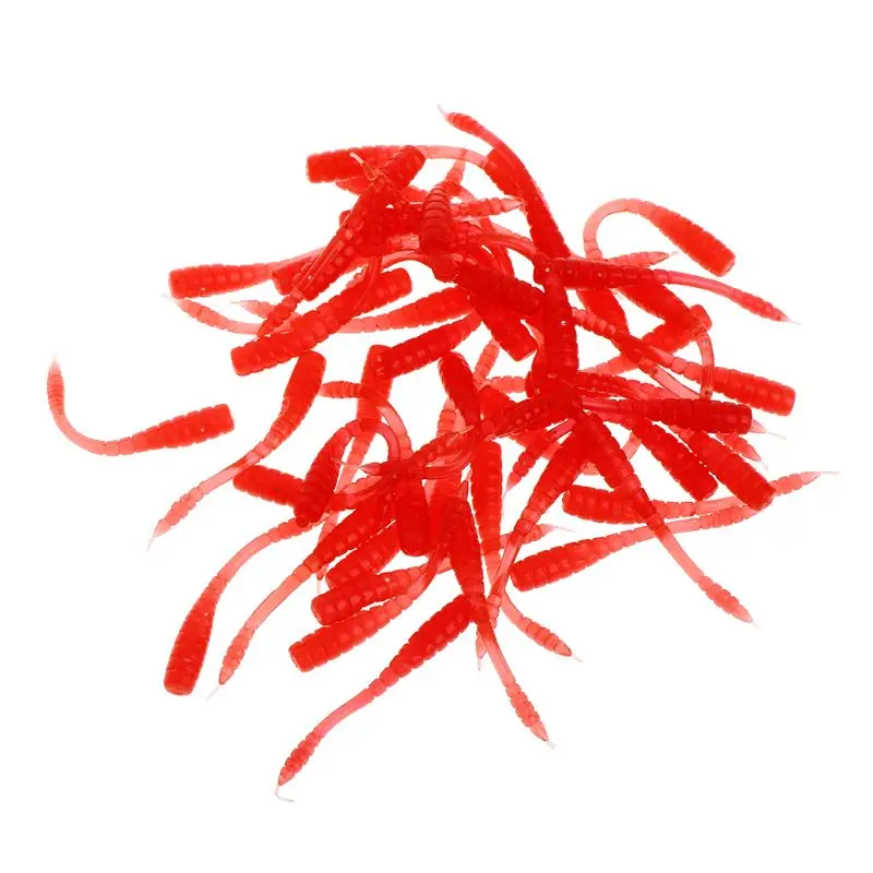 50Pcs Red Worm soft Fishing Lure 4.5cm with salt smell 6 colors Fishy Smell Artificial silicone bait Pesca fishing tackle