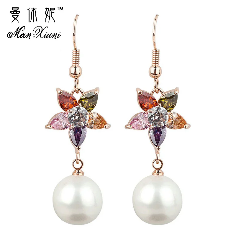 

MAnxiuni Pendientes Mujer Moda Fashion Dangle Pearl Earrings With Drop Cubic zirconia Jewelry Long Earring for Women