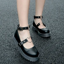 Zapatos de estudiante Lolita para mujer, mocasines de cuero sintético con plataforma en forma de corazón, estilo gótico Punk, para Cosplay, Jk, envío directo