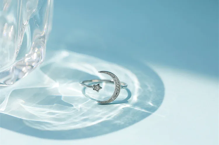 HEYLUOKE 925 пробы серебряные кольца с полумесяцем и прозрачными фианитами открытого размера для женщин Свадебные украшения для помолвки