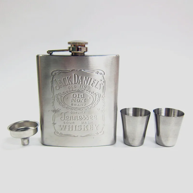 

Portable Stainless Steel Hip Flask set 7oz Embossed Flagon Flasks russian Wine beer Whiskey Bottle Pocket personalized flask set