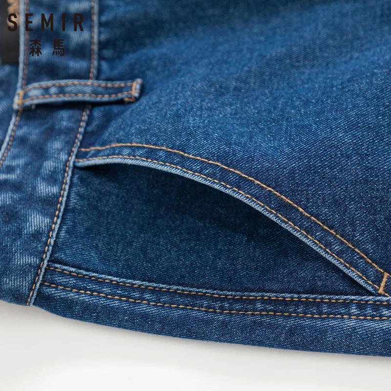  SEMIR Women Denim Skirt in Soft Cotton with Side Pocket Front Button Closure A-Line Denim Skirt Lin