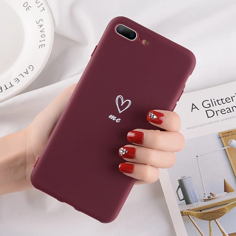 Lovebay Love Heart чехлы для телефонов, чехлы для Iphone 11 Pro 6 6S 7 8 Plus XS Max XR X, Мягкий ТПУ силиконовый ультратонкий простой чехол - Цвет: 2615 Wine Red