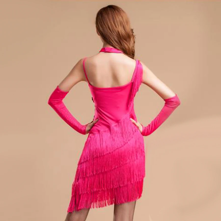 Весеннее платье для латиноамериканских танцев Женская кисточка с блестками для танцев черный/красный/розовый/сапфировый синий Roupa De Ginastica