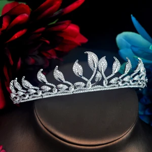 HIBRIDE растение лист ободок Тиара для женщин Свадебные аксессуары для волос Красота корона принцессы королевы Модные ювелирные изделия вечерние C-78 - Окраска металла: white gold color