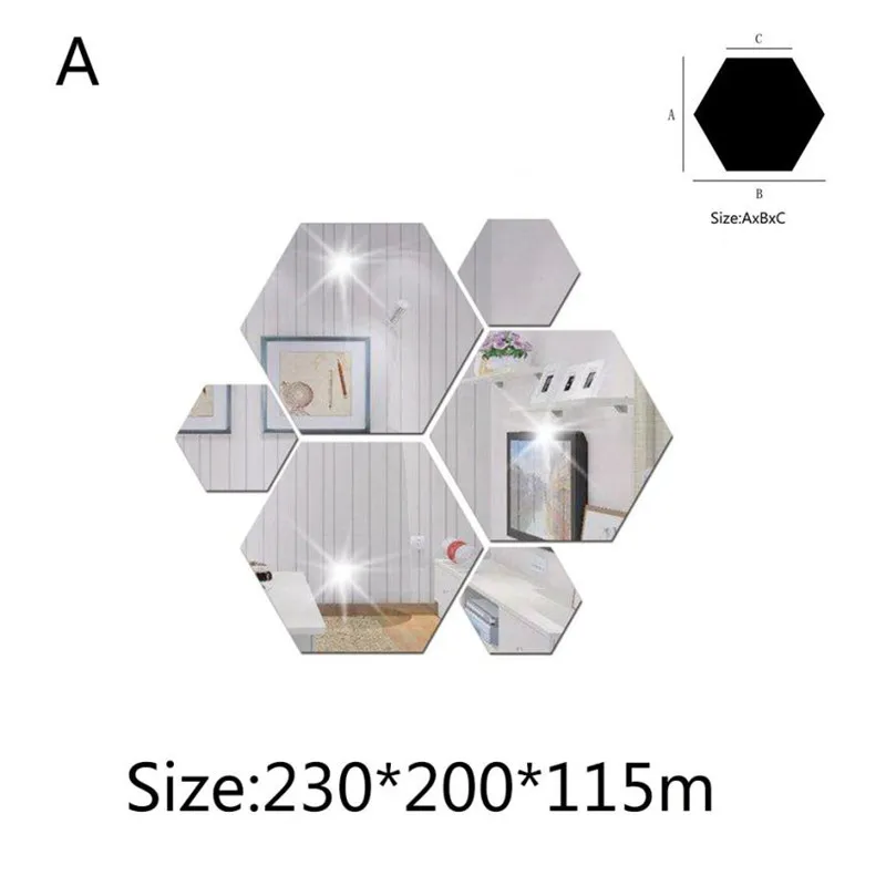 Stickers on the wall 7Pcs 3D Mirror Hexagon Vinyl Removable Wall Sticker Decal Home Decor Art DIY Drop shipping product X0719#308