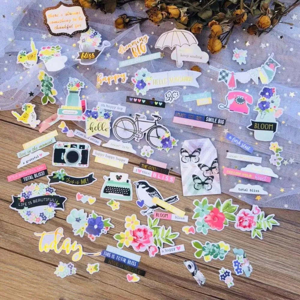 

VUAWRTG 52pcs Life Is Beautiful Paper Stickers for Scrapbooking Happy Planner/ DIY Crafts/ Card Making Decoration