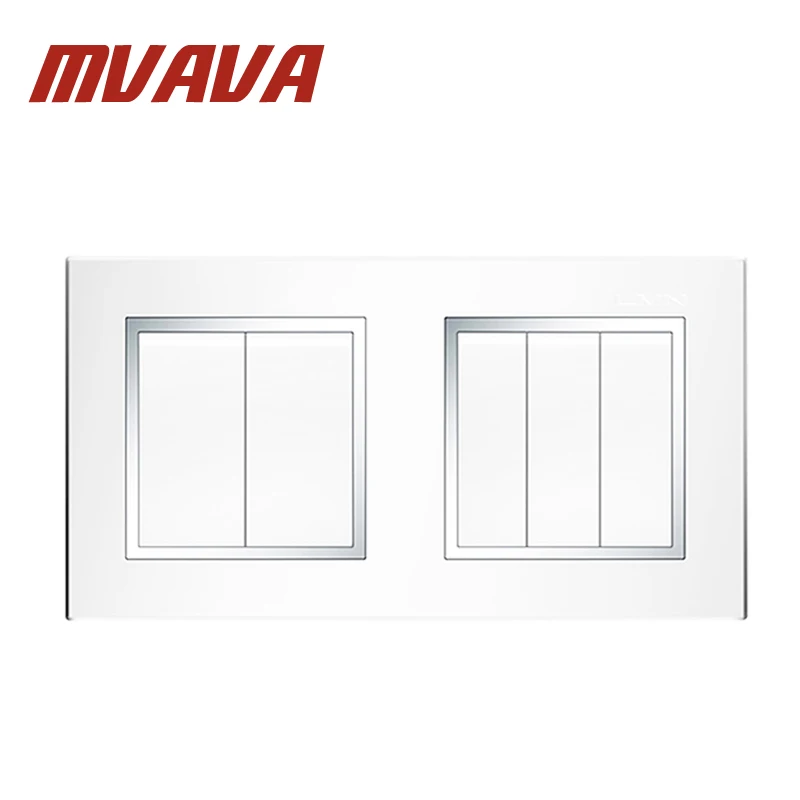 

MVAVA Free Shipping 16A 110~250V 220V 5 Gang Double Electrical Wiring Push Button Light Wall Switch Chromed PC Frame Panel