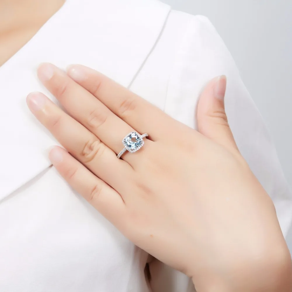 Hutang обручальное кольцо 3.04CT натуральный Небесно Голубой топаз твердый