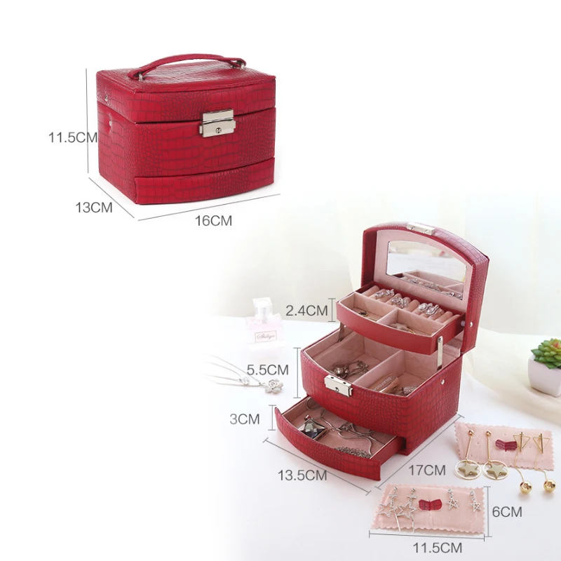 Автоматическая кожаная шкатулка для ювелирных изделий, трехслойная коробка для хранения для женщин, кольцо для сережек, косметический Органайзер, шкатулка для украшений