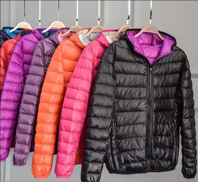 Winter Women Ultra Light Down Jacket 90% Duck Down Hooded Jackets Long Sleeve Warm Slim Coat Parka Female Portable Outwear D189