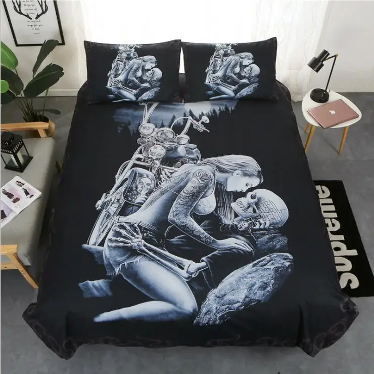 

3pcs 3D Bedding Set Skull Angel Duvet Cover Pillowcase Beauty Kiss Skull Bed Linen Set