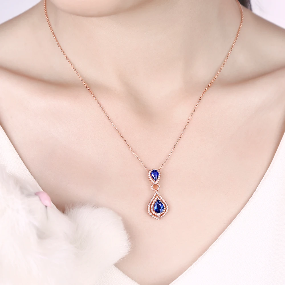CaiMao 14KT/585 розовое золото 1.89ct сапфир 0.42ct алмаз Обручение украшение подвеска с